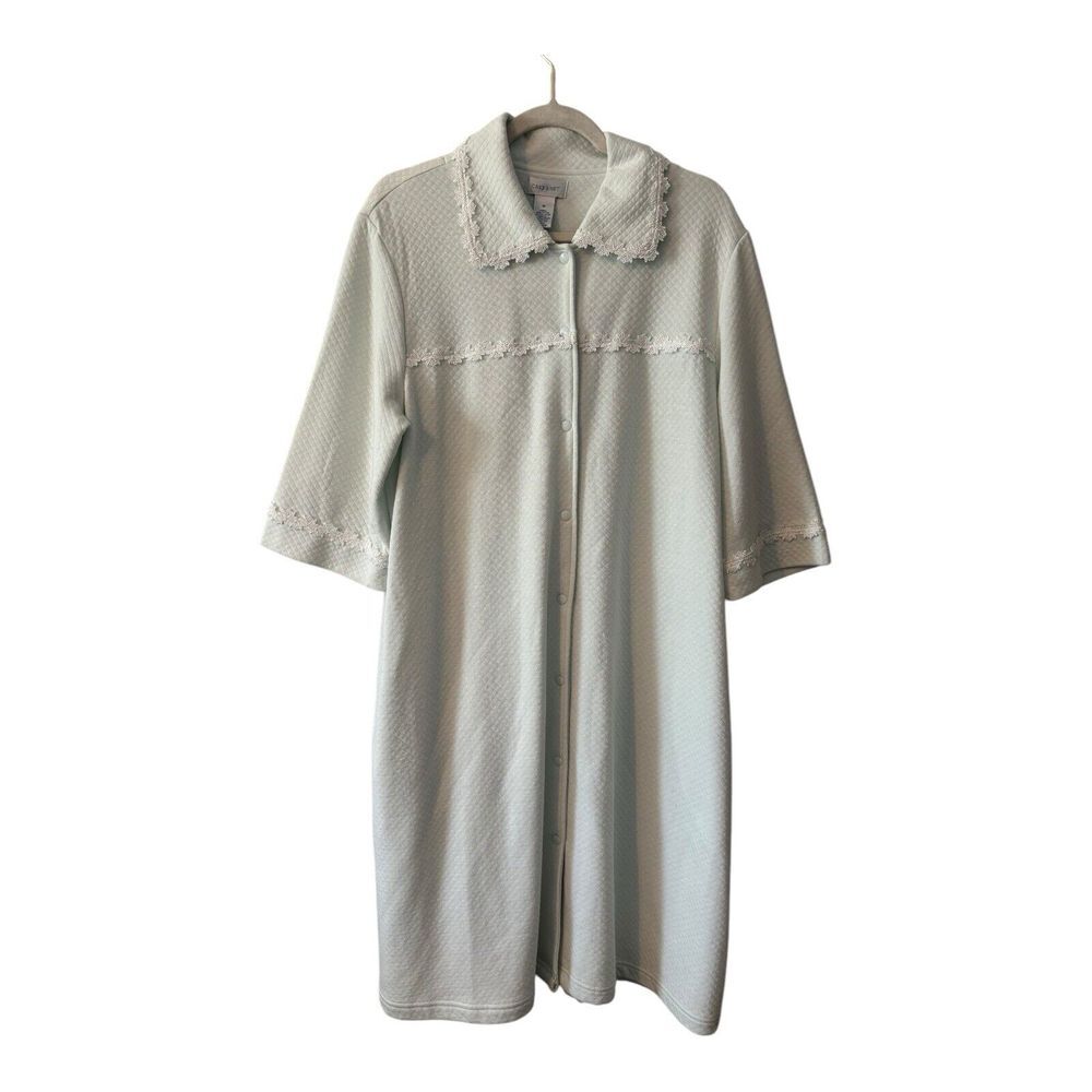 Cabernet Robe Womens Medium Pastel Green Quilted Lace Pockets Housecoat‎ Vintage